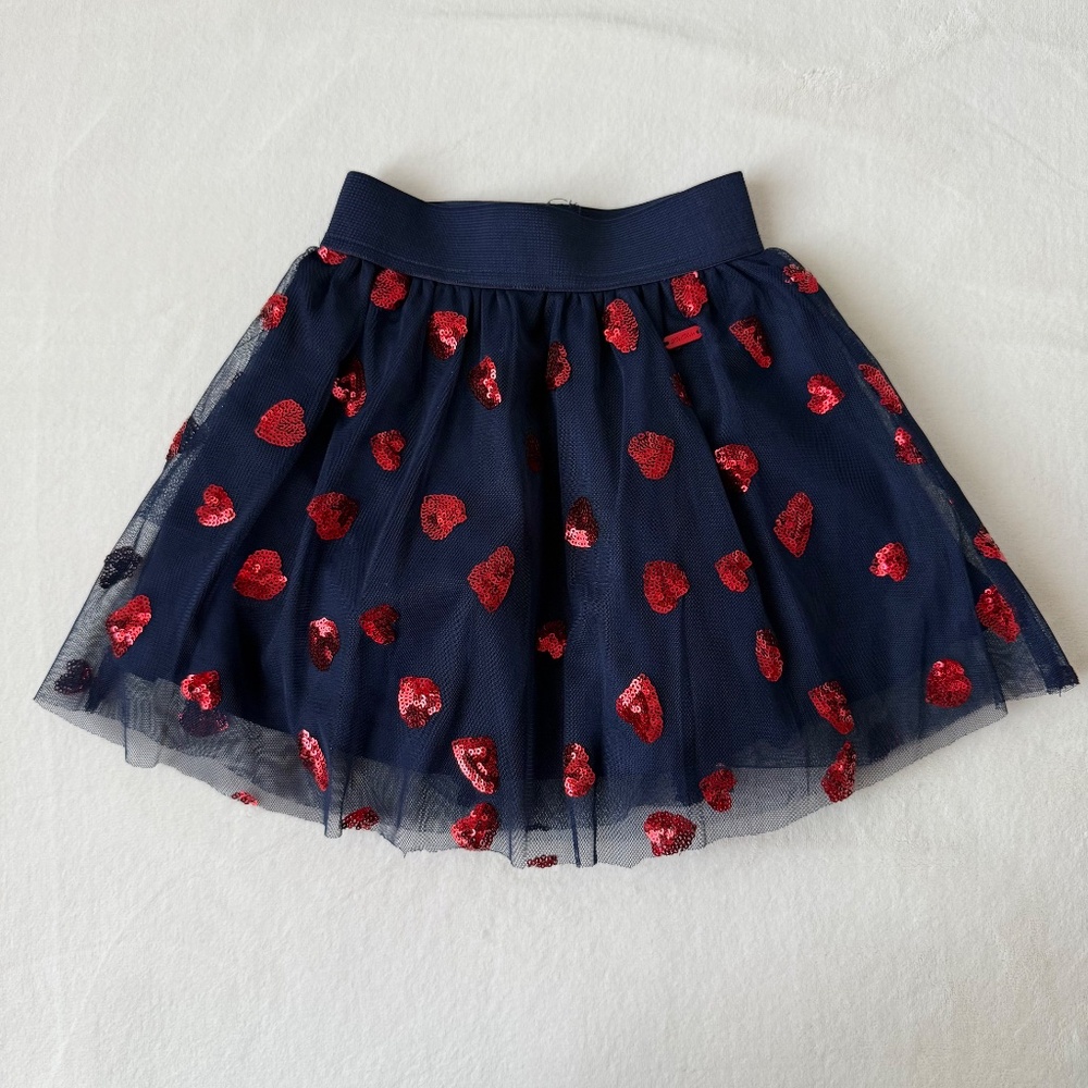 Le Chic Girls Blue Sequin Heart Skirt 3-4T
